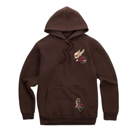 Reason Hoodie Military Valor Patches Brown Graphic Print Embroidery Detail - Picture 1 of 7
